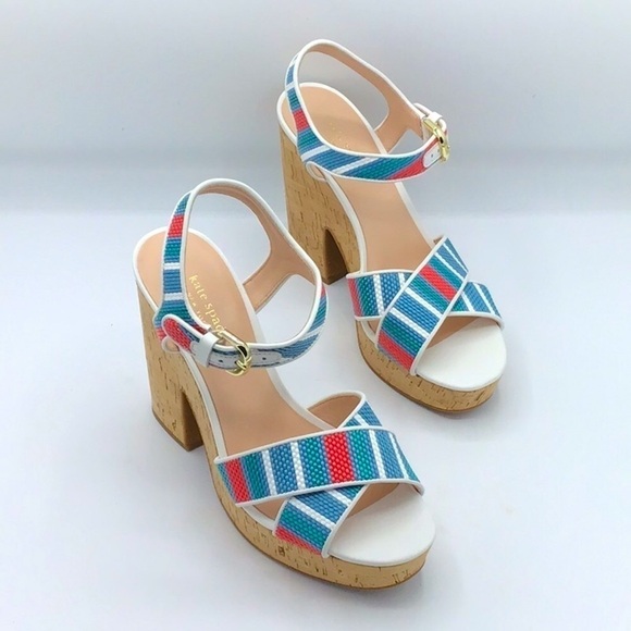 Kate Spade Grace Striped Raffia Platforms Size 9.5B.. - Picture 16 of 16